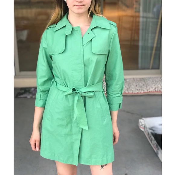 GAP Women's Trench Coat Mint Green Belted Crop Sleeve Size Small - Picture 1 of 7